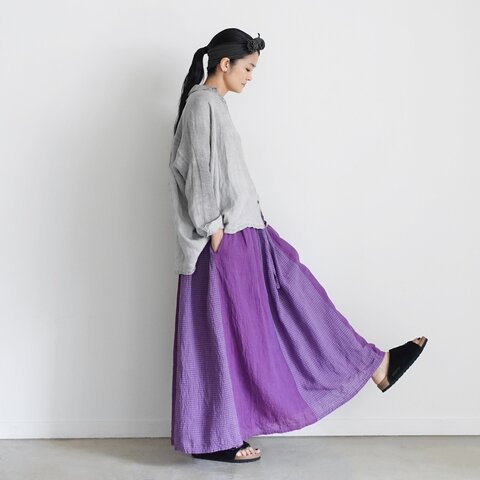 ichi Antiquités｜Linen Cotton Gingham Patchwork Skirt