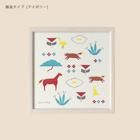 BIRDS' WORDS｜LETTER PRESS POSTER [YASUHARA CHIHIRO] YC-animal garden 額装タイプ