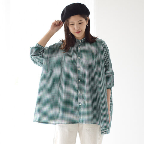 SETTO|リバティ ファーム シャツ LIBERTY FARMS SHIRT ワイドシルエット スタンドカラー ギンガムチェック シャツ STL-SH042 セット