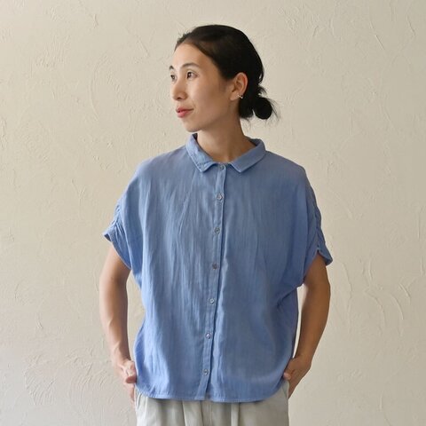 sisam|WGハンソデギャザーシャツ【ダブルガーゼ】【半袖シャツ】