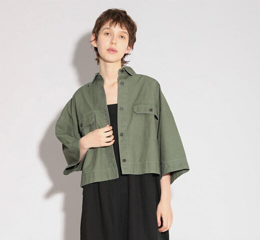 SACRA|SACRA サクラ 126208071 コットンホースクロス クロップドミリタリーシャツ COTTON HORSE CLOTH CROPPED SHIRT