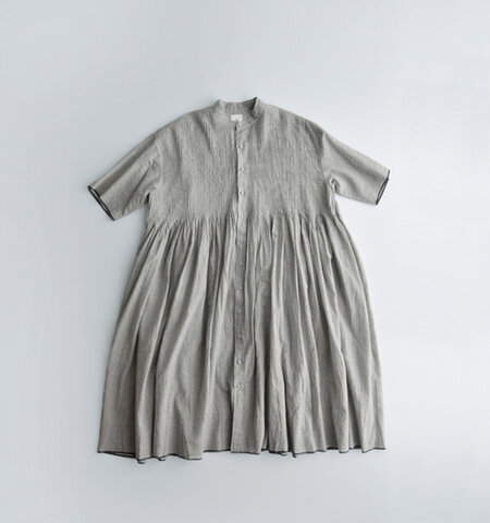 maison de soil|ハンドウーブン コットン シングル チェック バンドカラー シャツ ドレス inmds25054