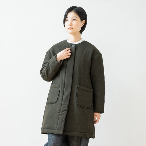 TUTIE.|ウール混中綿キルトノーカラーコート