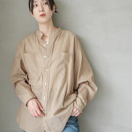 Shinzone|STAND COLLAR DADDY SHIRT スタンドカラーダディシャツ レディース トップス オーバーシャツ オーバーサイズ ストライプ 26mmsbl02