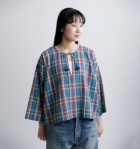 INDIA INDUSTRY|コットン マドラスチェック カフタン シャツ nd-b0467mcb