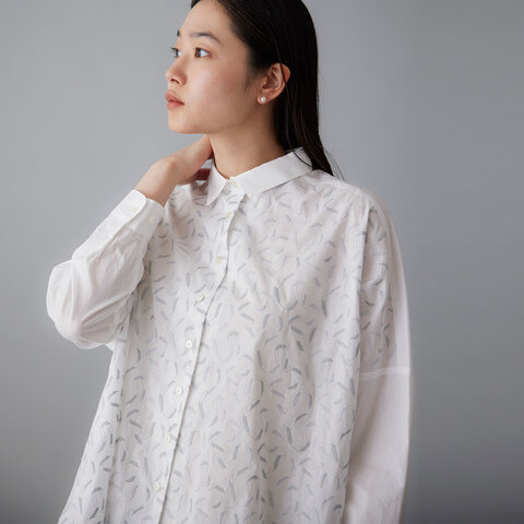 STAMP AND DIARY|刺繍"Sitoa" 60コットンローン シャツカラービッグブラウス