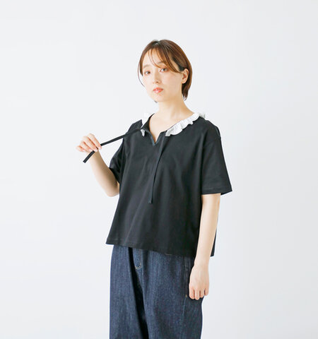 mizuiro ind|コットン フリルカラー 半袖 プルオーバー 2-210100-yo