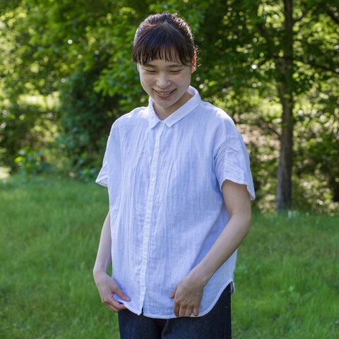 sisam|WGハンソデギャザーシャツ【ダブルガーゼ】【半袖シャツ】