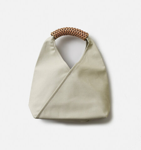 KAMARO’AN｜レザーハンドル トライアングル キャンバス ハンド バッグ “Woven Triangle Bag 36” woventrianglebag36-ms