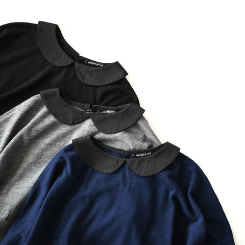 mizuiro ind|ラウンドカラーワイドシルエットワンピース shirt collar wide one-piece ドロップショルダーニットワンピ 襟付き 4-258763 ミズイロインド