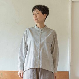 sisam|ニットやカーディガンの重ね着にオススメ定番シャツ【ストライプ柄】【オーガニックコットン】【スクリーンプリント】 / OCタテシマスタンドカラーシャツ