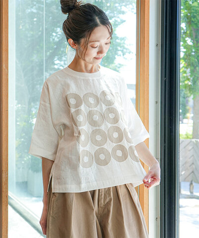 mao made|【20%OFF】【WOODY別注】 リネン布帛TEE ドーナツ Tシャツ カットソー プルオーバー 991310