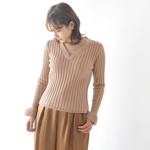 Odour|Vネックデザインスリーブニットプルオーバー・OD-KN8313 オウダー