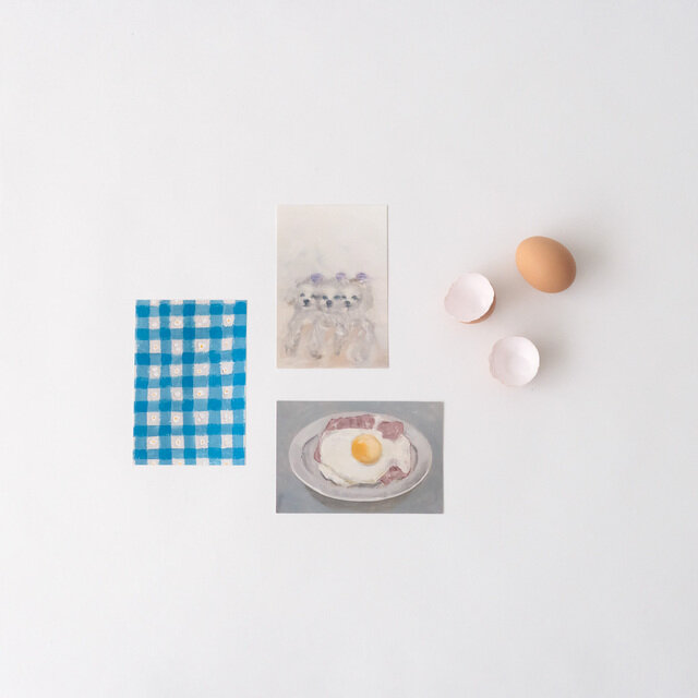 B.「青チェック」「3匹の犬」「目玉焼き」