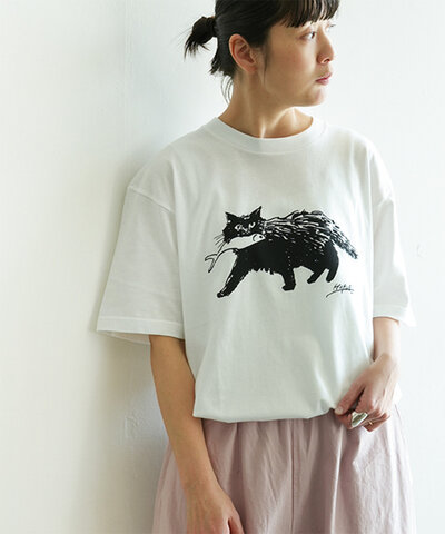HARVESTY|PRINTED BOX TEE<CAT>プリントTee 猫 キャット 半袖Tシャツ a52505