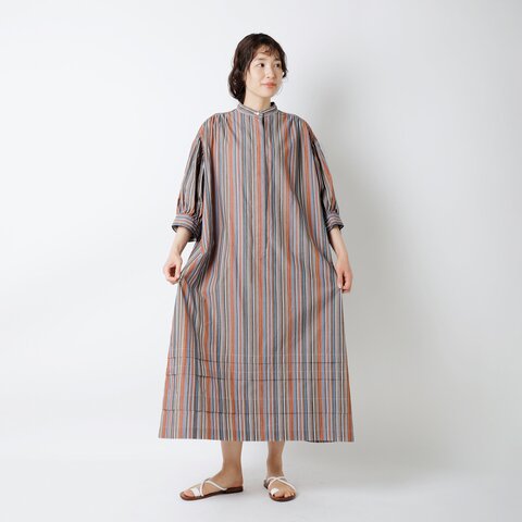 Shinzone｜コットン マルチストライプ バンドカラー ドレス “BAND COLLOR DRESS” 23mmsop07-yo ワンピース はんぱ袖