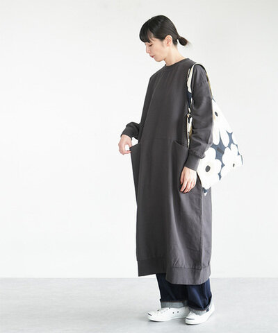 prit|タオルデニムクルーネックスラッシュポケットワイドワンピース レディース p80649