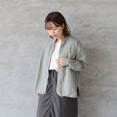 BLUE LAKE MARKET|ポケット付きチェックバンドカラーシャツ