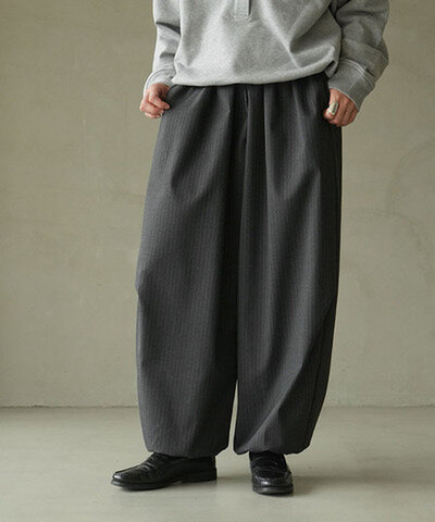 mizuiro ind| stripe volume easy PT ボリュームイージーパンツ ボトムス バルーンパンツ コクーンパンツ 3-260101