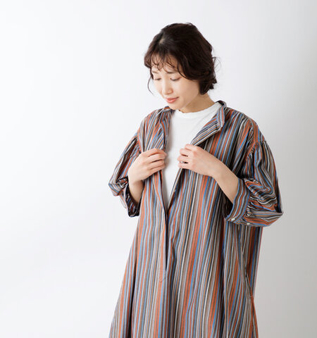 THE SHINZONE｜コットン マルチストライプ バンドカラー ドレス “BAND COLLOR DRESS” 23mmsop07-yo ワンピース はんぱ袖
