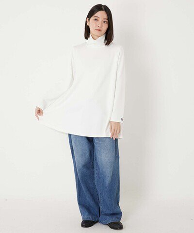 HOLLYWOOD RANCH MARKET|Hエンブロイダリー ストレッチスキューバ ハイネックフレアチュニック Tシャツ インナー 日本製