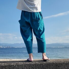 BASCO-nest|マオパンツ麻・22 リネン素材のビッグポケットパンツ 麻 ブルー ピンク サンド すみ黒 リネンパンツ