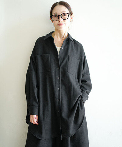 mizuiro ind|ポケット付きウールワイドシャツ wool wide shirt with pockets 3-230136