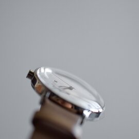 sazare｜SS シルバー ミラー フィニッシュ ホワイト ダイヤル レザー 腕時計 sk01-fn