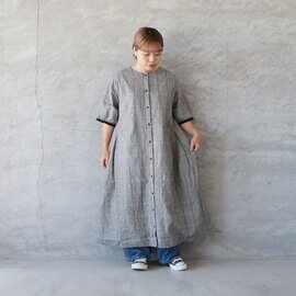 blue willow|コットンリネンチェック配色タック2wayワンピース