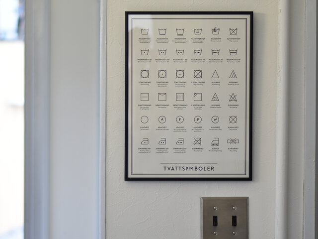 こちらはWashing Symbols(ウォッシング・シンボル)。洗濯絵表示がずらりと描かれています。普段何気なく生活の場で目にするアイコンも、こうやって並べられるとなんだか新鮮です。