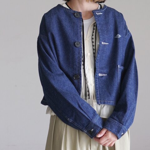 DANTON|デニム ノーカラー ショートジャケット DENIM COLLARLESS SHORT JACKET カラーレス ライトアウター DT-A0670 KDM ダントン