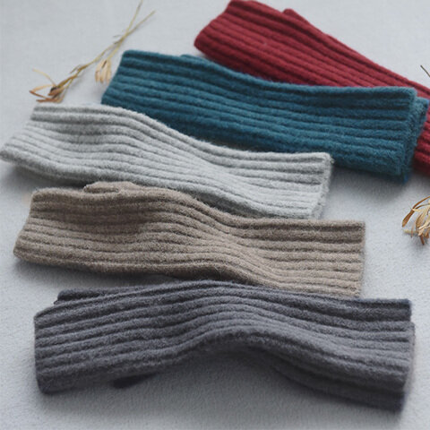 Agreable|指先フリーなフィンガーレス グローブ ウール混 リブニット アームウォーマー 手袋/アグレアーブル