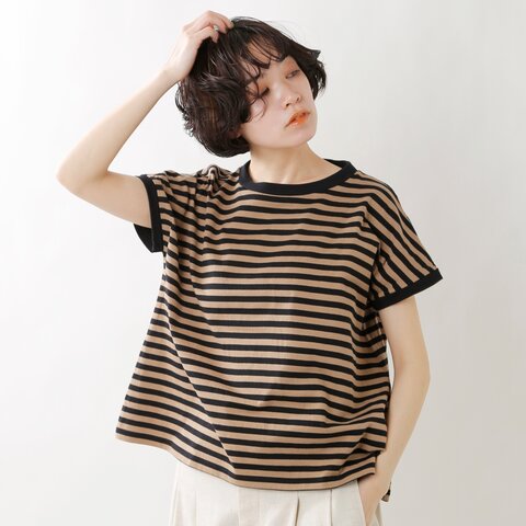 NARU|40/2天竺 コットン ボーダー ミナミシャツ 半袖 プルオーバー Tシャツ 649036-yo
