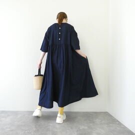NATURAL LAUNDRY|インディゴシャンブレースモックギャザーワンピース(7263O002)ナチュラルランドリー