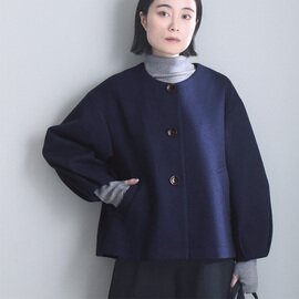 Agreable|ジャケット感覚で着られる ウールライク 袖タックショートコート