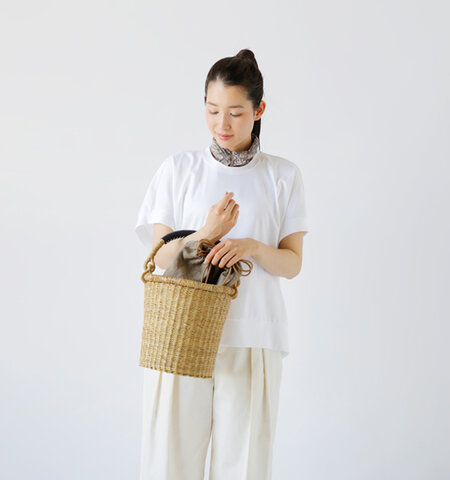 NotaN｜プリント巾着袋付き ワンハンドル バケツ型 カゴバッグ “カゴinカゴのラウンドカゴ” n-0003-mn