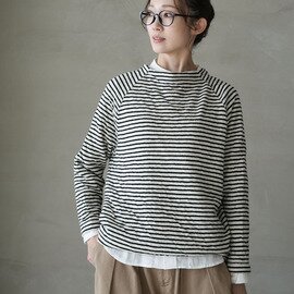 prit|1/25ウール綿接結ボーダー ラグランスリーブボトルネックプルオーバー p90659
