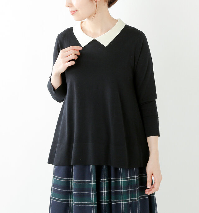 Stamp And Diary スムースウール衿付aラインニットプルオーバー Stamp And Diary スムースウール衿付aラインニットプルオーバー