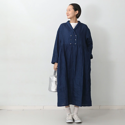 ichi Antiquités|1枚でサマになる インディゴリネンドレス ダークインディゴ kurashisha