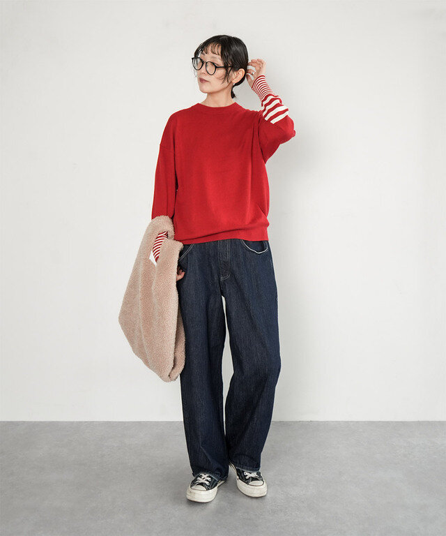 身長:165cm/着用カラー:08 レッド×アイボリー/着用サイズ:onesize