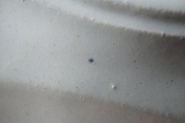 細かい鉄点や青い点、凹凸、小穴が見られます。