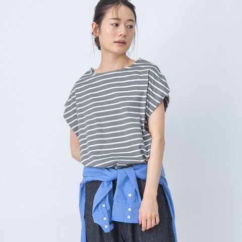 TUTIE.|コットン天竺ボーダーサイドタックプルオーバー