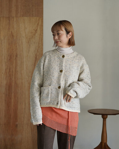 WHYTO.|ミックステープヤーン ニットジャケット アウター mix tapeyarn knit jacket WHT25FKN4036 ホワイト
