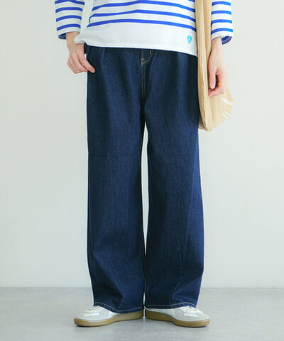 SOLAMONAT|デニムタックパンツ モナパン レディース ボトムス デニムパンツ ワイドパンツ ツータック ワンウォッシュ b1056