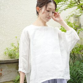 setten|【SALE 20%OFF】1/60リネンキャンバス ギャザースリーブブラウス レディース トップス シャツ 七分袖 7分袖 set-3066