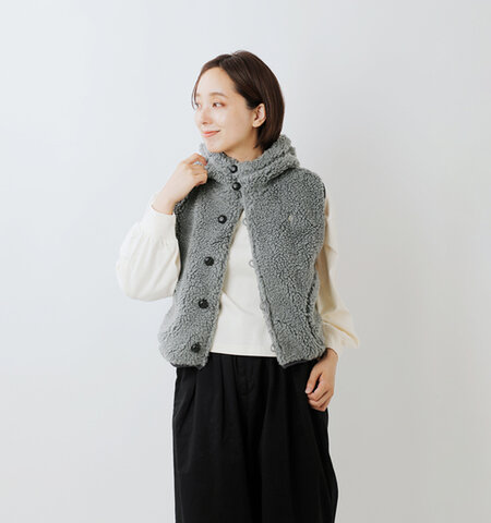 Gymphlex|くるみボタン ボア フーデッド ショート ベスト gy-a0726boa-ms