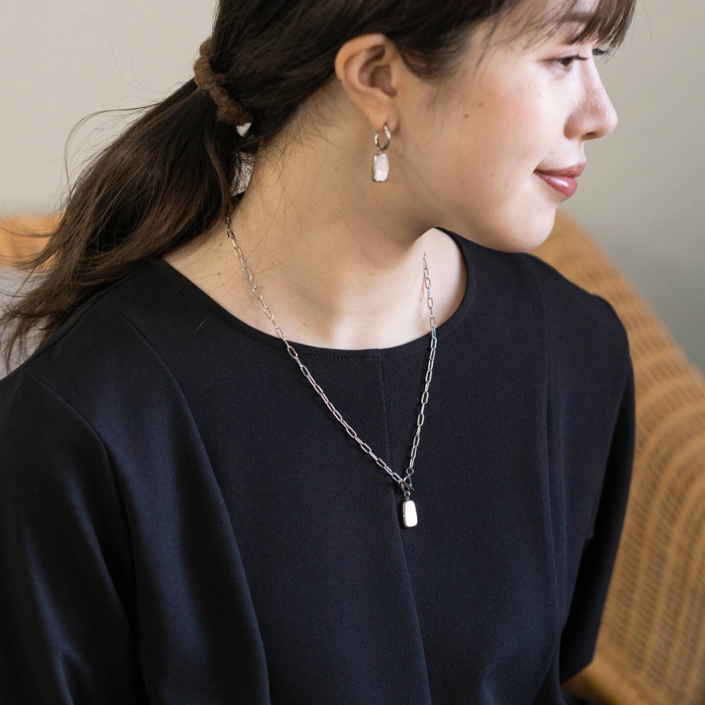 O91O|mother of pearl stainless steel necklace - スタイル O91O|mother of pearl stainless steel necklace - スタイル