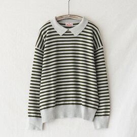 mao made|ちょこっと衿レディライクプルオーバー 洗えるニット セーター 衿付き コットン ボーダー 541130 マオメイド