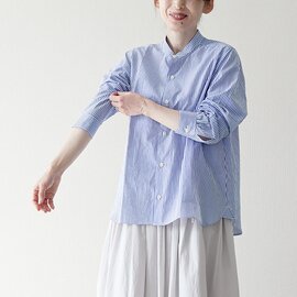 ashuhari｜ストライプ バンドカラーAラインシャツ