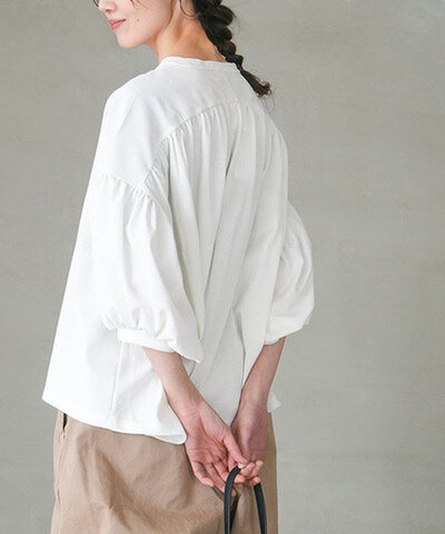 &FIELD|クアトロセブンカノコ ボリュームスリーブ カットソー Tシャツ トップス レディース UVカット 吸水速乾 鹿の子 and-bs